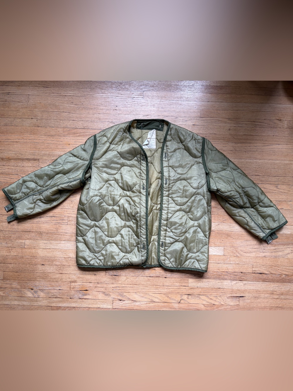 Vintage Olive Green Quilted Military Jacket Liner